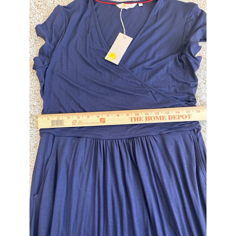 Boden Jersey Wrap Dress Women Size 10R Navy Blue NWT Short Sleeve Pocket Midi - Picture 8 of 9